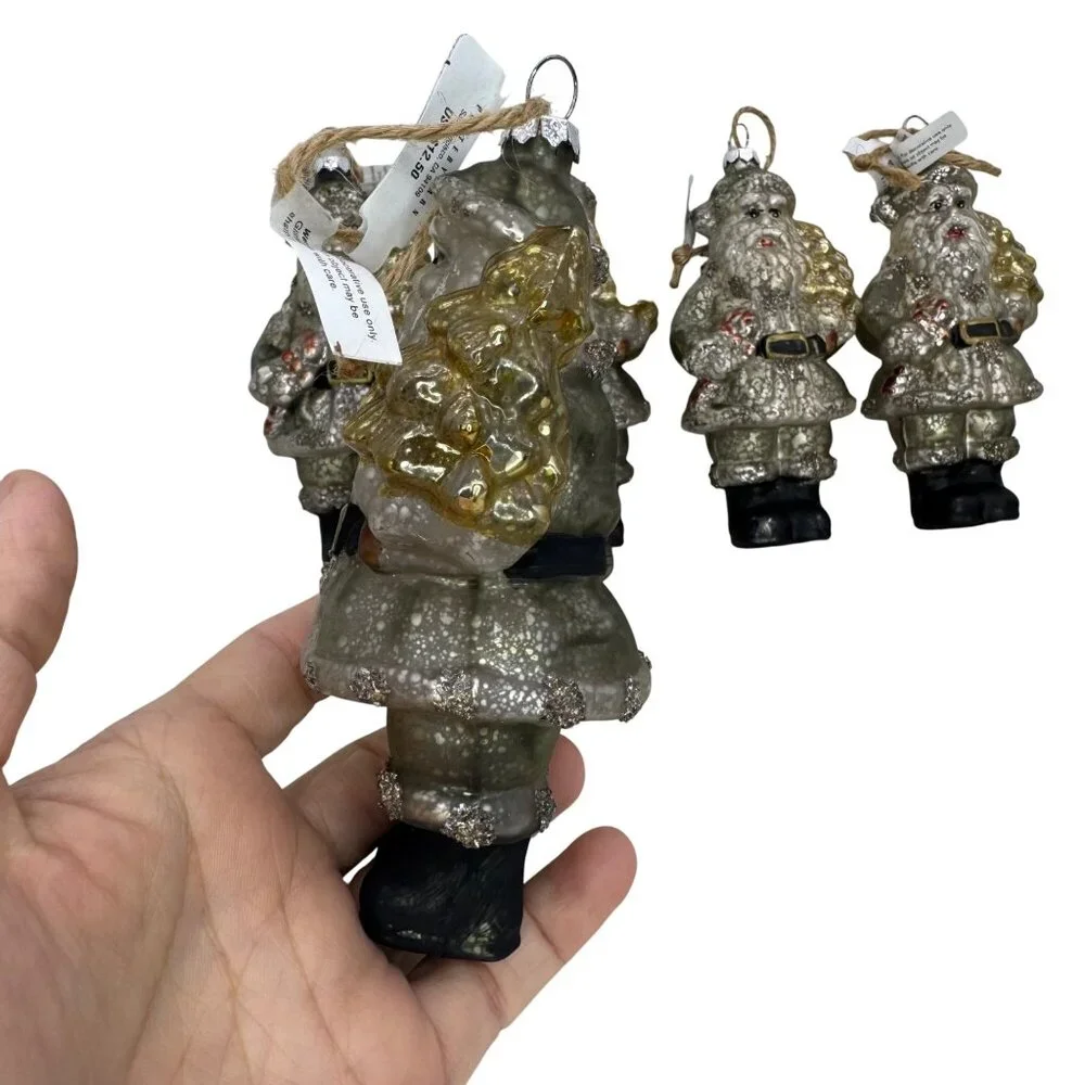 New Pottery Barn Set 5 Mercury Glass Santa Christmas Decoration Tree Ornament